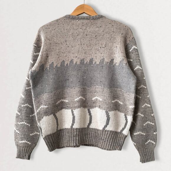 Vintage 90s Wool Oatmeal Gray Sweater Cabincore Scandi Nordic Neutral Earthy 6 - Picture 9 of 11